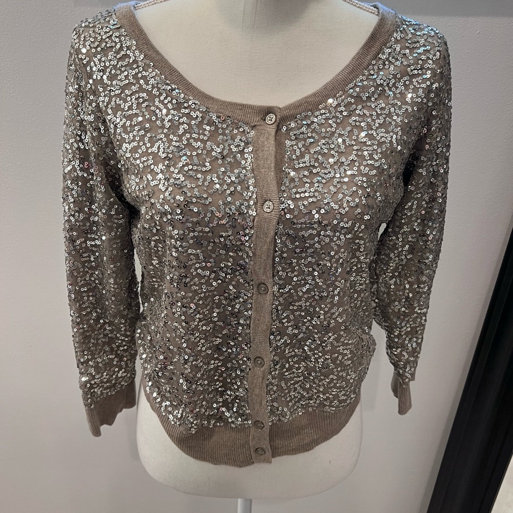 Sequin Embellished Brown Sweater